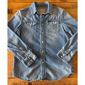 Polo Ralph Lauren Girls Denim Cotton Long Sleeve Snap Button Shirt Size 10/12